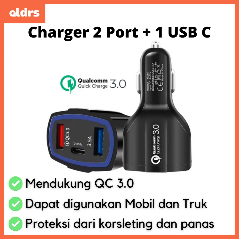 Charger Mobil 2 Port QC3.0 + USB-C